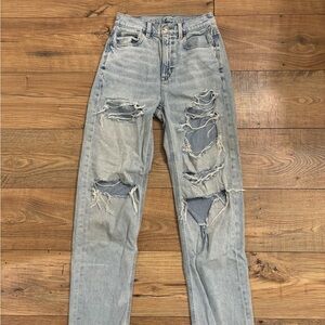 American Eagle Outfitters Light Blue Distressed Straight-Leg Jeans